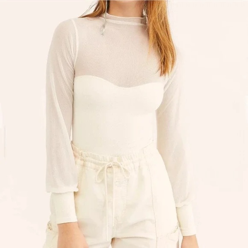 NWT $48 Intimately Free People Light Up Layering Top Mock Neck Mesh Size XS/S